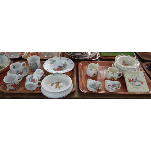 387 - Two trays of china to include: Wedgwood of Etruria & Barlaston Peter Rabbit Beatrix Potter, cups and... 