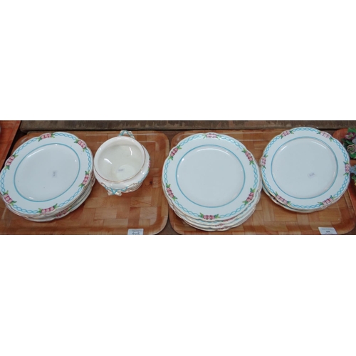 408 - Two trays of 19th Century floral edged Royal Worcester dinnerware to include: round and oval plates ... 