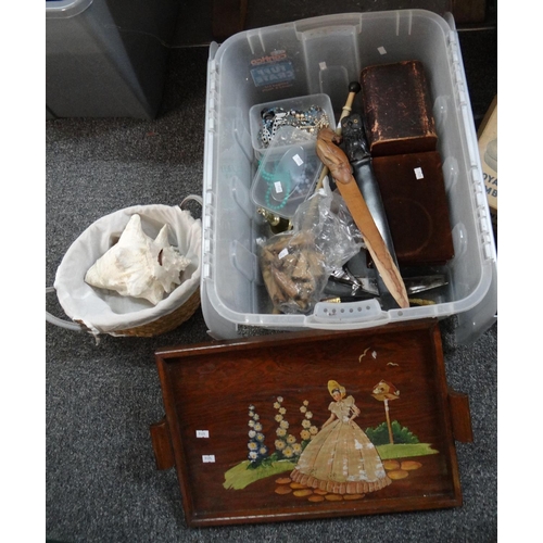 420 - Box of assorted items to include; a Palethorpes box, a painted wooden tray, boxed 'The Story of Rubb... 