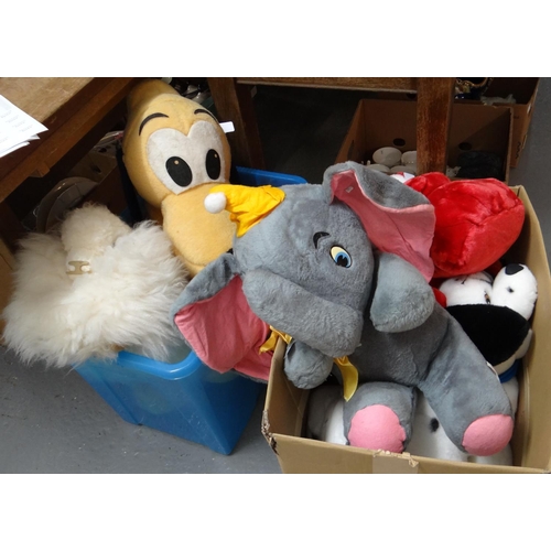 435 - Two boxes of assorted soft toys to include: Dumbo the Elephant, Pluto etc.  (2)   (B.P. 21% + VAT)