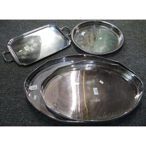 437 - Collection of silver plate to include: two handled and other trays.  (4)  (B.P. 21% + VAT)