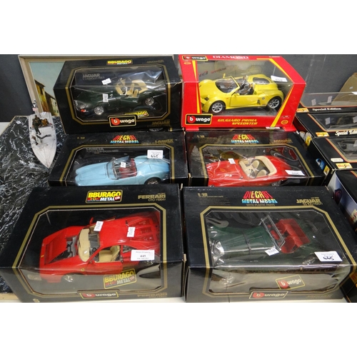 445 - Collection of eight Burago diecast metal 1:18 scale model vehicles, all in original boxes to include... 