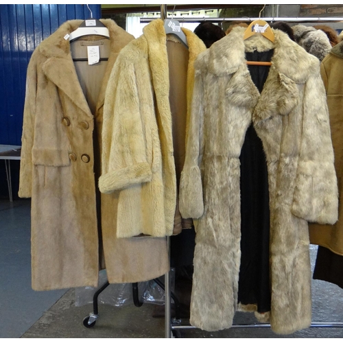 476 - Collection of vintage fur coats; 1960's calf skin coat, a long rabbit fur coat and a cream fur coat.... 