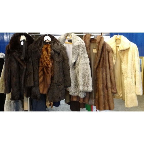 477 - Collection of vintage fur coats and jackets; one dark brown 1960's mink fur, various rabbit and othe... 