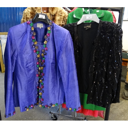 488 - Small collection of 1980's ladies clothes to include: a silk and sequin and beaded jacket by Sudy Cr... 