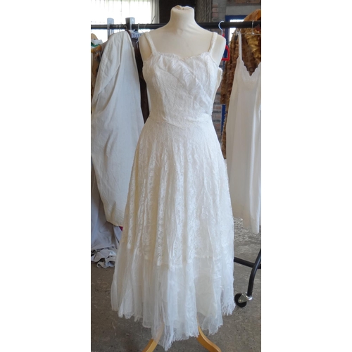 492 - Charity sale. Vintage lace wedding dress with ruched bodice,  a size 38 label and sewn in underskirt... 