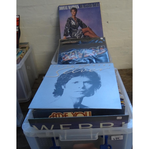 499 - Two plastic boxes of vinyl LPs to include: Cliff Richard, Kenny Rogers, Country and Western Smash Hi... 