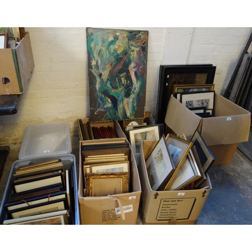 502 - Seven boxes of assorted pictures, to include: watercolours, prints, oils etc.  (7)  (B.P. 21% + VAT)