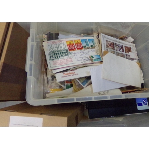 91 - All World collection of stamps in plastic boxes on and off paper, on pages, in packets.  Small boxes... 