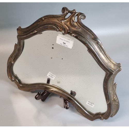 98 - Art Nouveau metal foliate mirror.  34cm long approx.  (B.P. 21% + VAT)