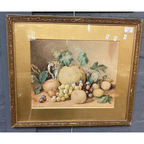 141 - Helen Darke (Early 20th century British), still life study of fruit and foliage, signed.  Watercolou... 