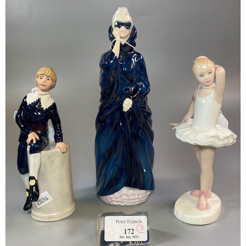 172 - Three Royal Doulton bone china figurines to include: 'Little Ballerina', 'Masque' and 'Little Lord F... 