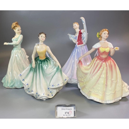 174 - Four Royal Doulton bone china figurines to include: In Vogue 'Joanne', 'Cynthia', 'Deborah' and 'Jun... 