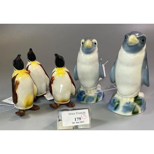 179 - Set of three Beswick china penguins, together with two other similar porcelain penguins. (5)
(B.P. 2... 