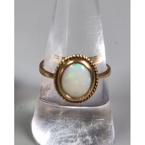 225 - 9ct gold opal dress ring.  2.4g approx.  Size N.  (B.P. 21% + VAT)