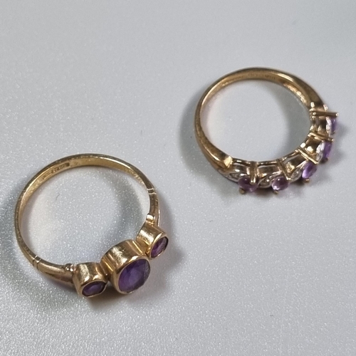 254 - Two 9ct gold purple stone dress rings.  4.2g approx. (2)  (B.P. 21% + VAT)