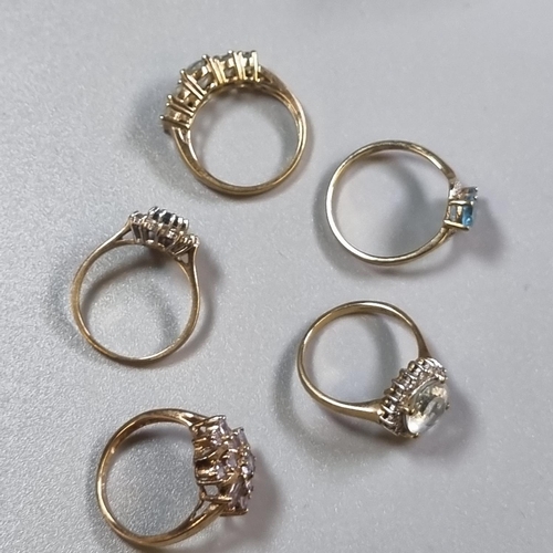 257 - Collection of five 9ct gold and coloured stone dress rings.  11.8g approx.  (B.P. 21% + VAT)