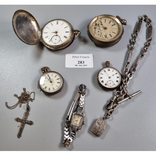 283 - Collection of silver open faced and fancy fob watches, early 20th century, cocktail watch, pendant o... 