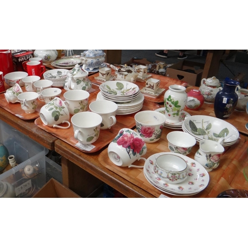 320 - Four trays of china to include: Roy Kirkham English fine bone china 'Redoute Roses' teaware comprisi... 