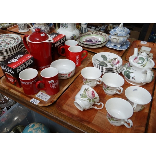 320 - Four trays of china to include: Roy Kirkham English fine bone china 'Redoute Roses' teaware comprisi... 