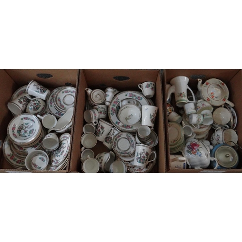 336 - Three boxes of china to include: Royal Vitreous tea and dinnerware; plates, bowls, sauce boats, mugs... 