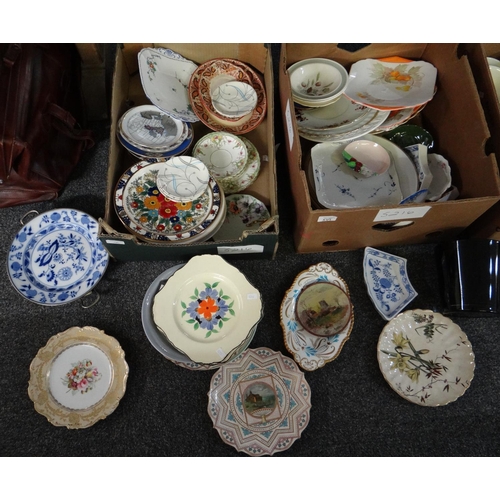 349 - Three boxes of mostly china to include: various plates; Royal Worcester 'Evesham', Crown Devon Field... 