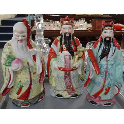 350 - Group of three Chinese porcelain figures of the 'Star gods', polychrome decorated and approx 30cm hi... 