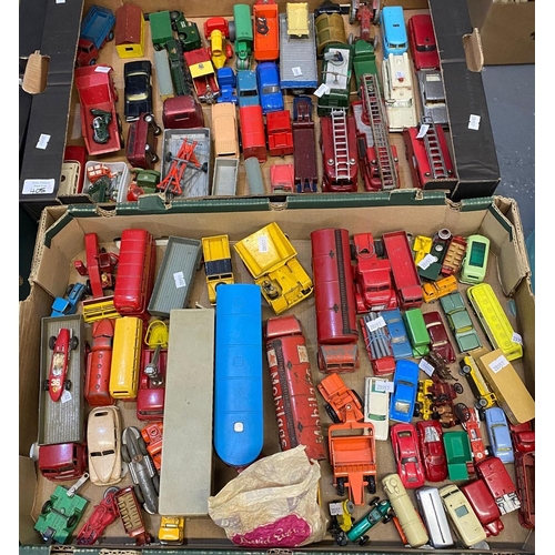 405 - Two trays of vintage Dinky, Mettoy, Corgi and other diecast model play worn vehicles, various to inc... 