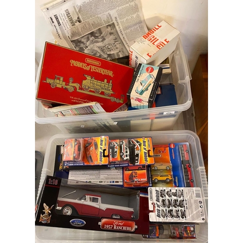 412 - Two boxes of assorted diecast model vehicles, to include: Dinky, Matchbox Models of Yesteryear, Matc... 