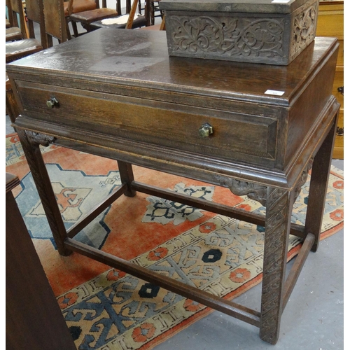 435 - Early 20th century oak single drawer on carved cutlery drawer with chamfered supports.  (B.P. 21% + ... 