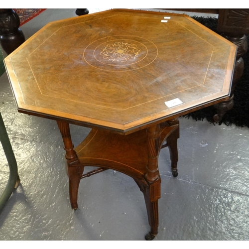 480 - Late Victorian rosewood inlaid octagonal occasional table with under tier.  (B.P. 21% + VAT)