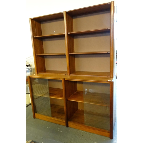 481 - Mid century Danish hardwood two stage open bookcase, the base revealing two removeable shelves with ... 