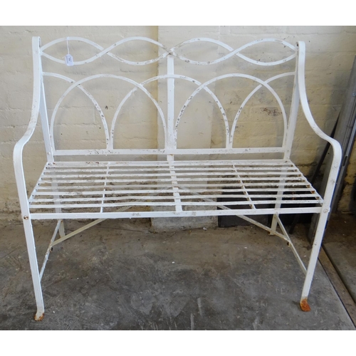 510 - Weathered and painted metal two seater garden bench.  (B.P. 21% + VAT)