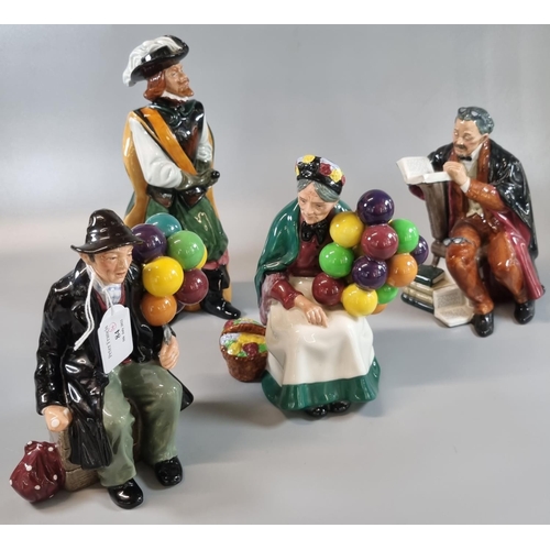 84 - Four Royal Doulton bone china figurines to include: 'The Professor', 'The Balloon Man', 'The Old Bal... 