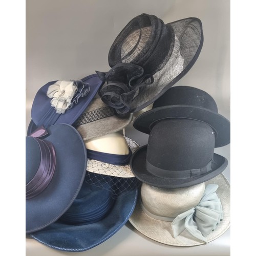 130 - Box of vintage hats to include: two men's fur felt bowler hats; one Ceres make marked Walter Davies ... 