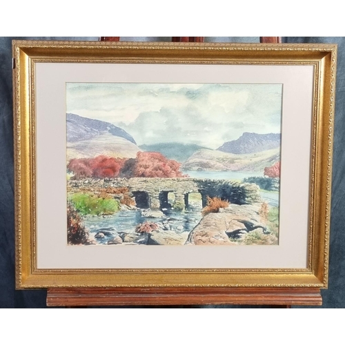 106 - Donald Ayres (20th century British), Snowdonia pack horse bridge, signed.  Watercolours.  36x46cm ap... 