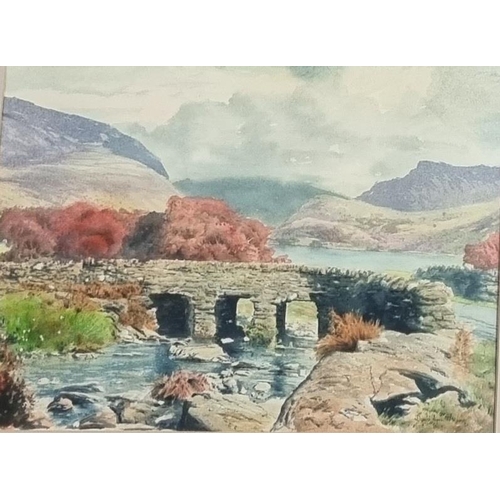 106 - Donald Ayres (20th century British), Snowdonia pack horse bridge, signed.  Watercolours.  36x46cm ap... 