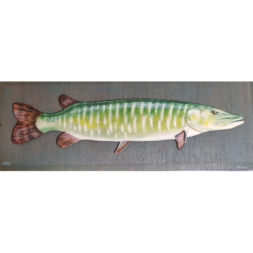 116 - Peter Burden (contemporary, born 1948), 'Pike', a naturalistic painted relief mounted on board.  Sig... 