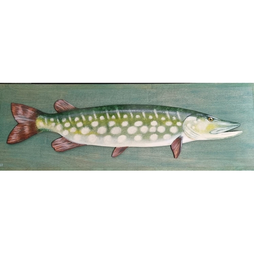 117 - Peter Burden (contemporary, born 1948), 'Pike', a naturalistic painted relief mounted on board.  Sig... 