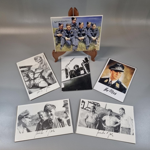 125 - Group of reproductions of WWII photographs of British, Allied and German aviators, to include: Squad... 