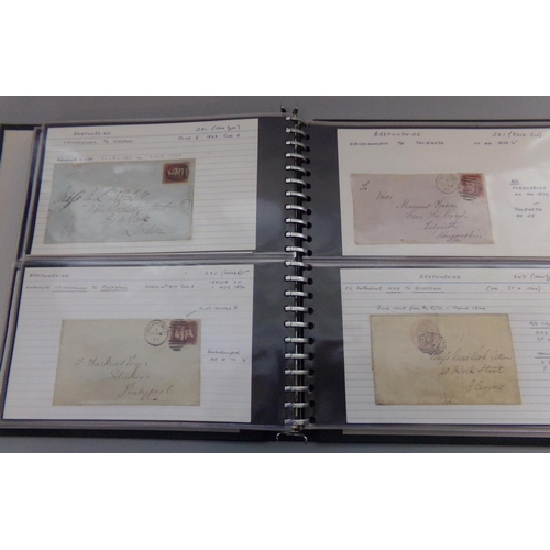 137 - Postal History Collection of covers and cards in four albums, 1840s to early 1900s.  Showing various... 