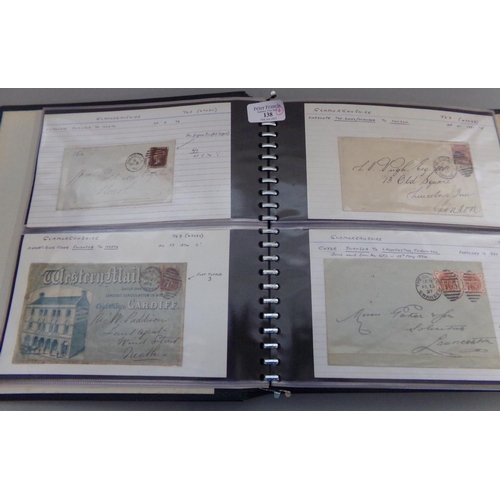 138 - Postal History Collection of covers and cards in four albums, 1840s to early 1900s, showing various ... 