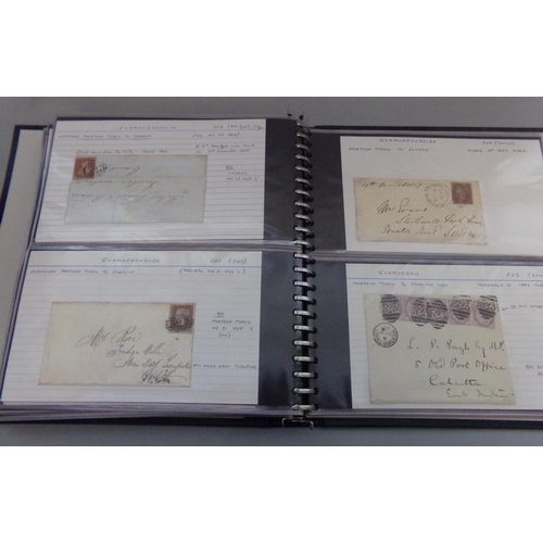 138 - Postal History Collection of covers and cards in four albums, 1840s to early 1900s, showing various ... 