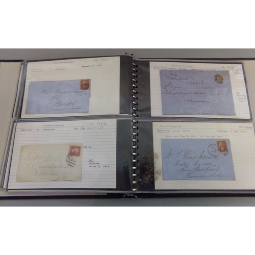 138 - Postal History Collection of covers and cards in four albums, 1840s to early 1900s, showing various ... 