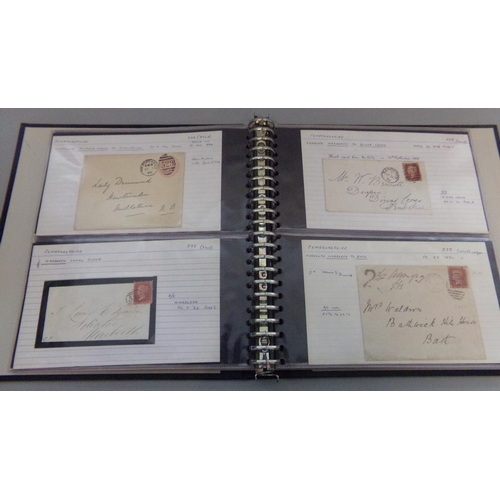 138 - Postal History Collection of covers and cards in four albums, 1840s to early 1900s, showing various ... 