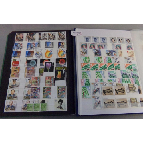 139 - Collection of mostly Great Britain stamps in two stockbooks with value in mint commemorative sets, g... 