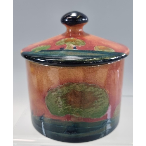 152 - Moorcroft pottery preserve jar and cover of cylinder form decorated with 'Eventide' pattern, impress... 