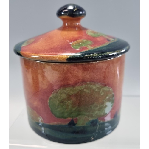 152 - Moorcroft pottery preserve jar and cover of cylinder form decorated with 'Eventide' pattern, impress... 