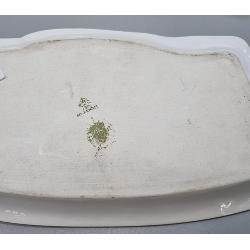 164 - Two similar German porcelain fish platters, one with white metal rim, both decorated with relief Tro... 