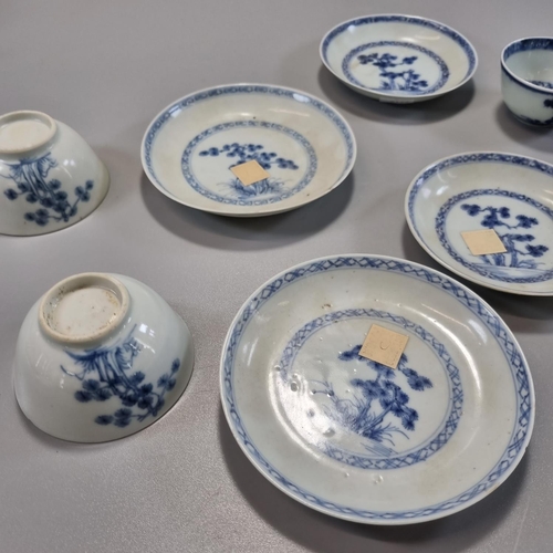 172 - Collection of four similar Chinese blue and white The Nanking Cargo tea bowls and saucers, all sauce... 